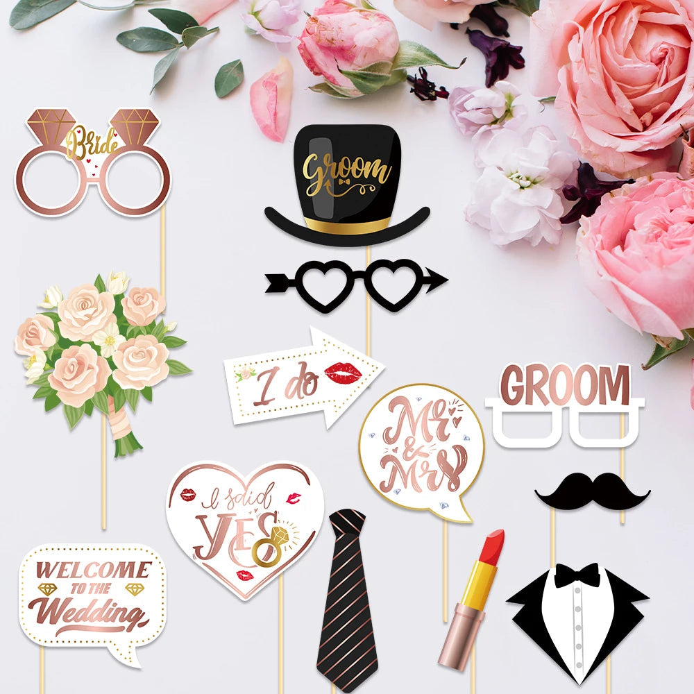 25pcs Funny Wedding Paper Photo Booth Props  Just Married Selfie Photobooth Bridal Shower Bachelorette Party Wedding Decoration Good Vibrations