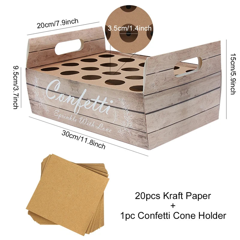 Kraft Paper Wedding Tray Confetti Cone Stand Box Tray Rustic Wedding Decoration Wedding Confetti Cones Wedding Cones Set supply Good Vibrations