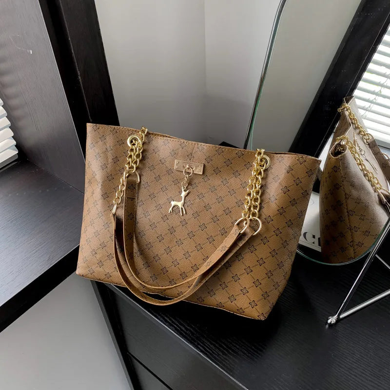 New Presbyopia Handbag Texture Soft Leather Large Capacity Tote Women Bag With Hanging Accessories Shoulder Bag Good Vibrations