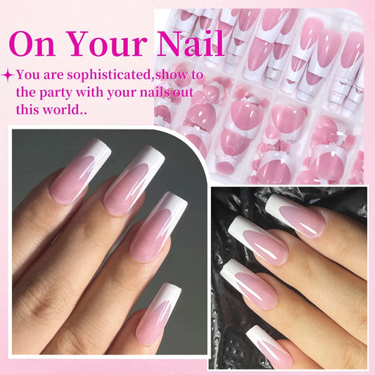 288PCS Nude Pink Fake Nails Colorful French Tips Full Cover Press On Nails for Hands & Feet DIY Manicure False Nails Art Good Vibrations