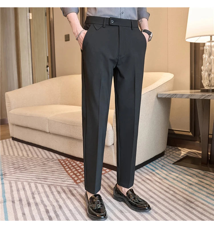 Men Suit Pants 2025 Autumn Elastic Waist Solid Slim Fit Dress Pants Office Business Casual Trousers High Quality Men's Clothing Good Vibrations
