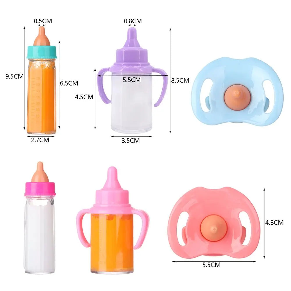 18inch Baby Doll Magic Milk Juice Bottles+Pacifier Bibs fit Newborn Baby Dolls, Plastic Nipple Bottle For Toys Reborn Dolls Good Vibrations