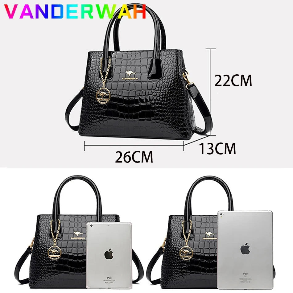 Luxury Patent Leather Crossbody Bags Women Crocodile Pattern Sac 2024 Large Capacity Ladies Shoulder Tote Bags Designer Purse Good Vibrations