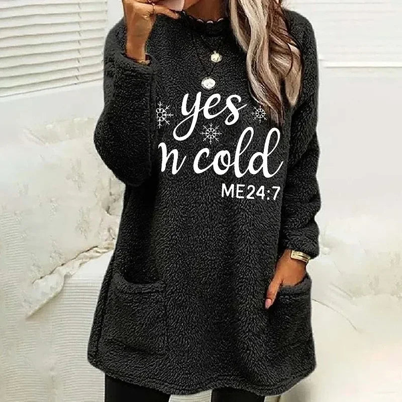 Women's Wool Pockets Plush Hoodie, Korean Fashion Sweatshirts, Streetwear, Harajuku Pullover, Autumn, Winter Hoodies Outfits Good Vibrations