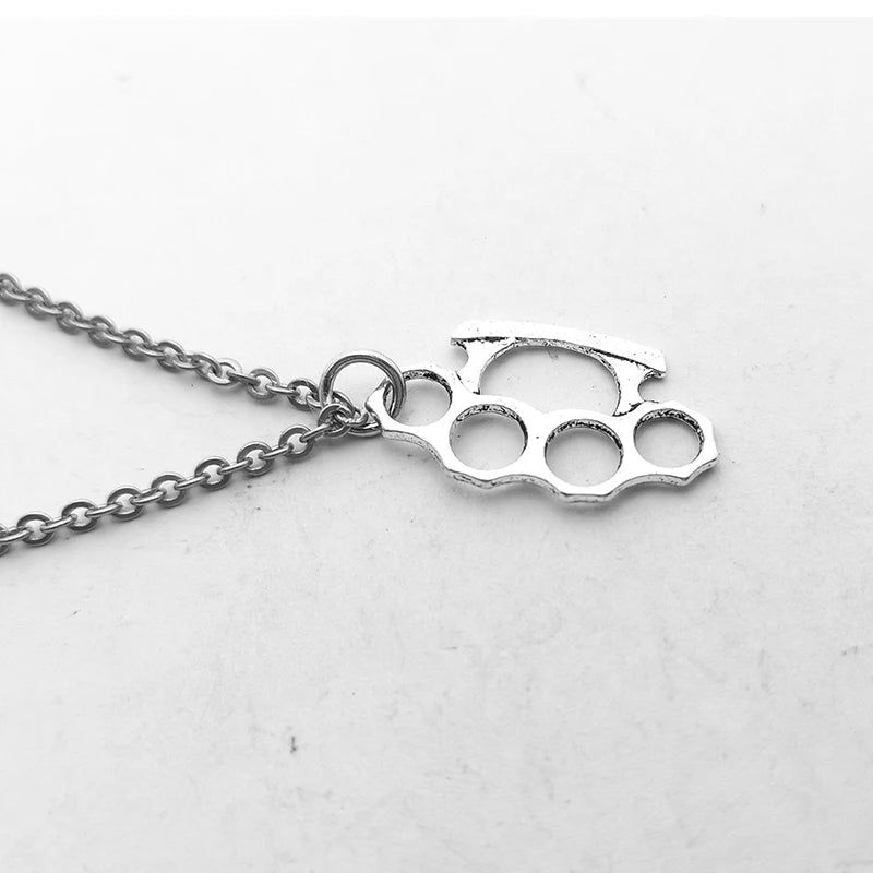 Brass Knuckles Pendant Necklace for Women Men Neck Chain Vintage Summer Gothic Goth Jewelry Trend 2022 Accessories Holiday Gifts Good Vibrations