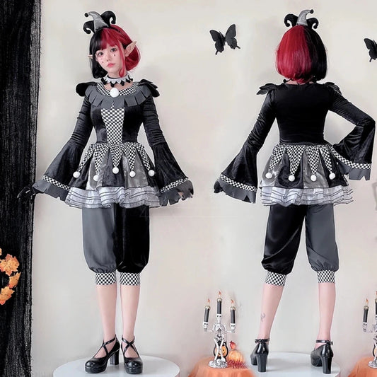 Halloween adult couple costume clown suit cosplay black and white soul-breaking clown performance outfit. Good Vibrations