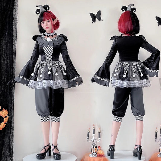 Halloween adult couple costume clown suit cosplay black and white soul-breaking clown performance outfit. Good Vibrations