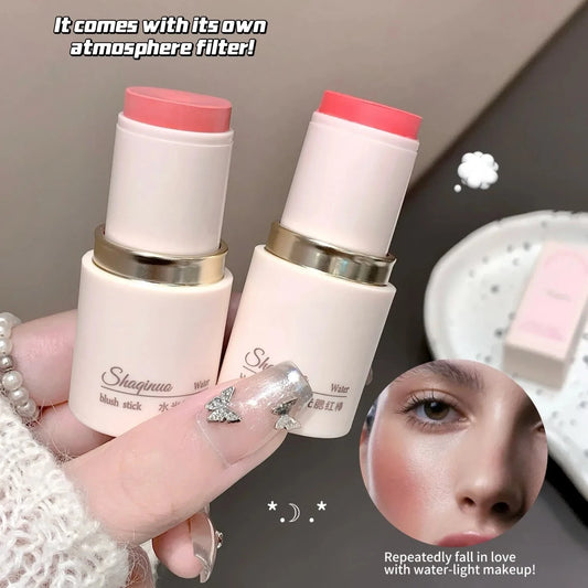 SHAQINUO Cream Blush Stick - Watery Glow, Long-Lasting, Natural Tint, Korean-Style Cheek Makeup for Fresh Look Good Vibrations