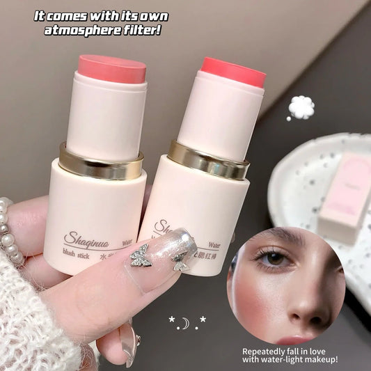 SHAQINUO Cream Blush Stick - Watery Glow, Long-Lasting, Natural Tint, Korean-Style Cheek Makeup for Fresh Look Good Vibrations