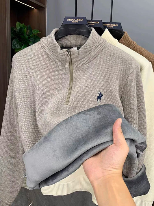 High quality men's zipper knitted sweater winter new fashion luxury brand pony embroidery design plush warm casual Sweatshirt Good Vibrations
