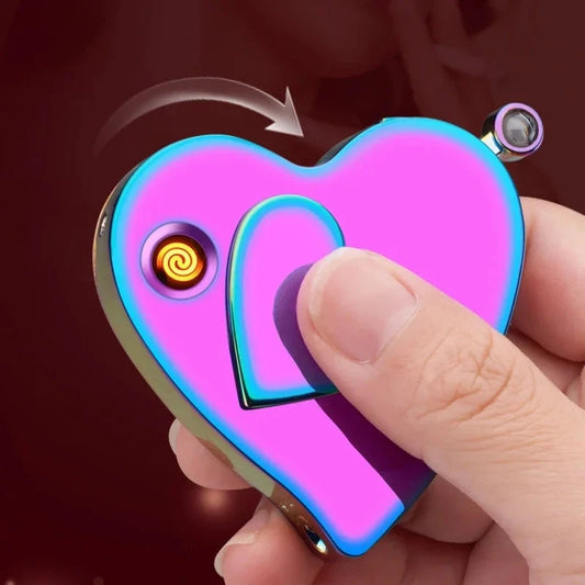 Metal Creative Love Double Flame Windproof Red Fire Gas Lighter Side Sliding Tungsten Wire Ignition Electric Lighters Smoking Good Vibrations Adult Super Store