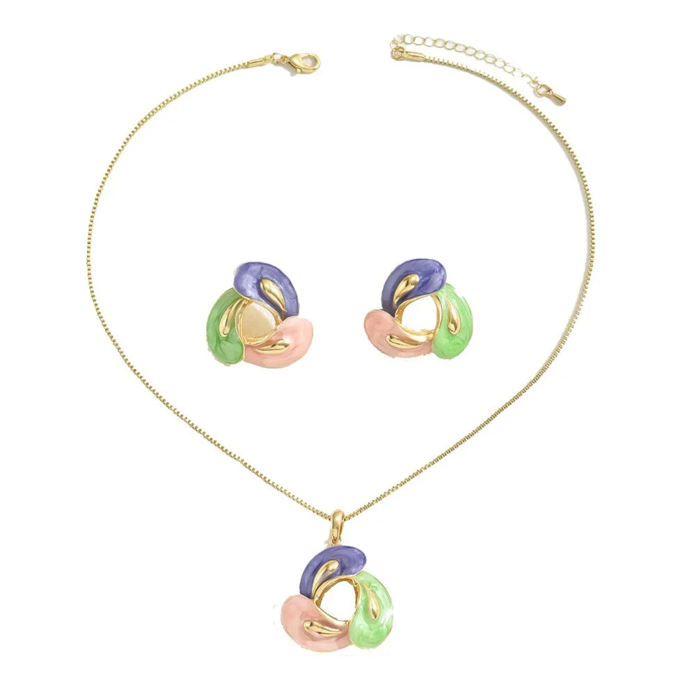 Chic Luxury Crystal Earrings Pearl Charm Rhinestone Necklace Geometric Vintage Women Jewelry Set Girls Good Vibrations