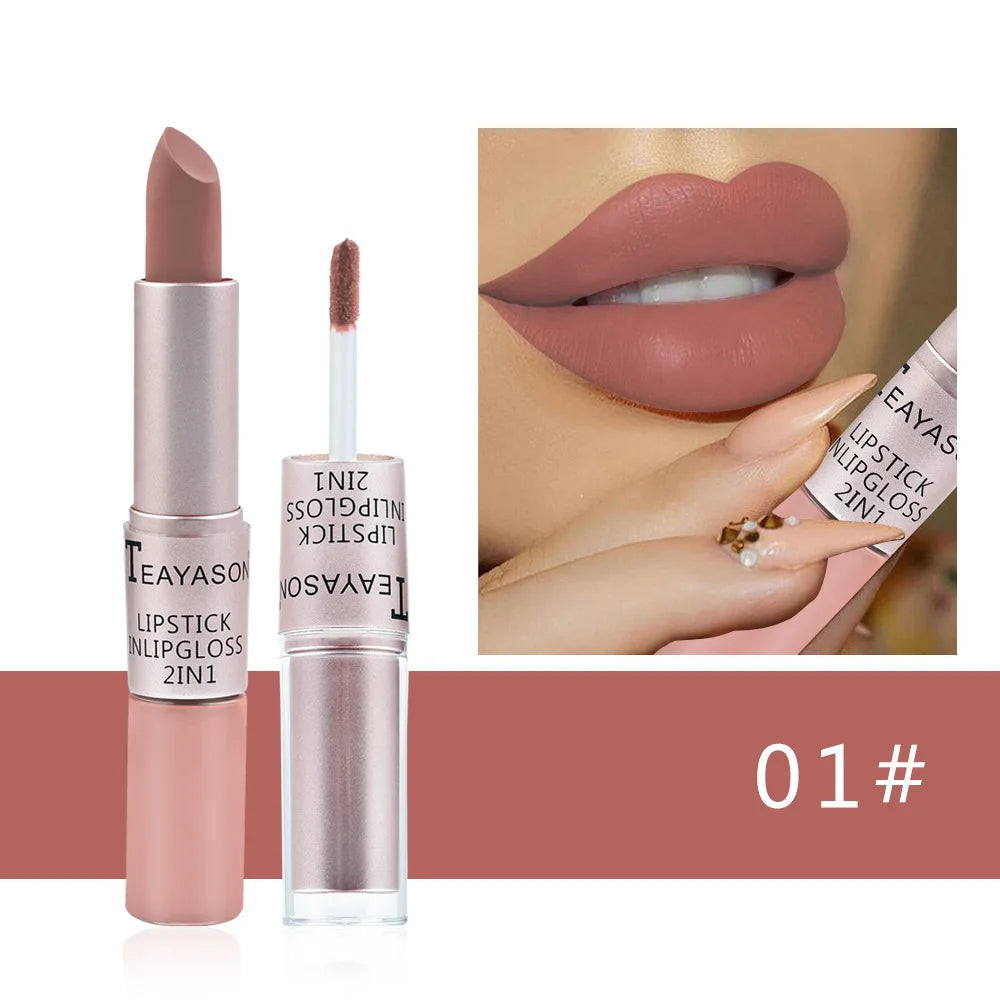 Long Lasting Velvet Matte Lipstick Double Head Lip Gloss Non-stick Cup Lip Gloss Tint Plumper Waterproof Lipstick Makeup Good Vibrations