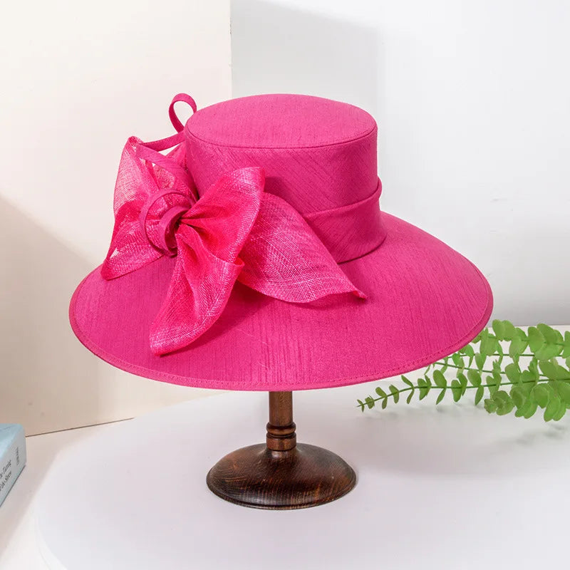 Elegant Wide Brim Black Hats For Women Big Bow Formal Occasion Kentucky Cap Lady Wedding Cocktail Party Flat Top Fedoras 2025 Good Vibrations