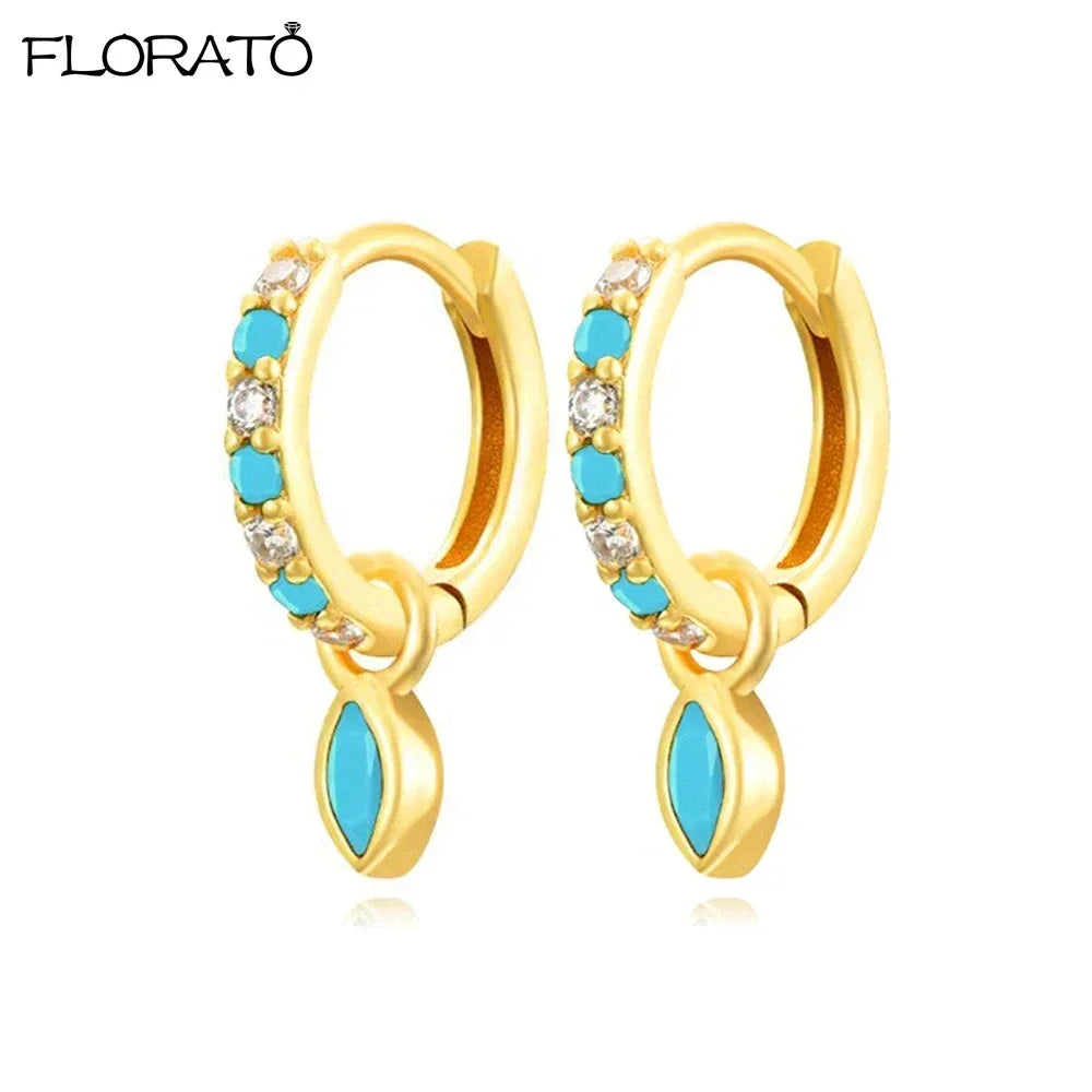 925 Sterling Silver Needle Summer Blue Earrings Trend 18K Gold Hoop Earrings for Women Fashion Puncture Jewelry Ear Accessories Good Vibrations