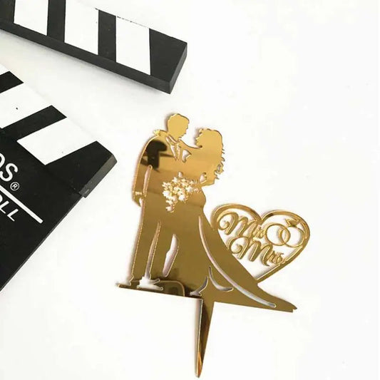 Wedding Cake Topper Bride Groom Mr Mrs Wedding Decorations Acrylic Black gold Cake Toppers Mariage Party Supplies Adult Favors Good Vibrations