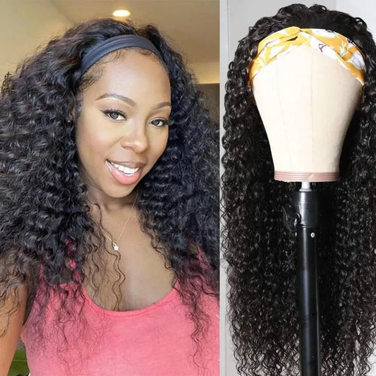 YAVIDA Curly Headband Wig Human Hair 10-24 Curly Hair Headband Wig Indian Virgin Machine Made Human Hair Wigs With Headband Good Vibrations