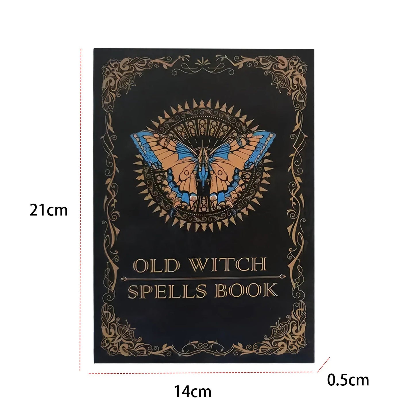 Ancient Magic Book with Intricate Golden Butterfly Cover & Mystical Symbols - Old Witch Spells Book for Wiccan Good Vibrations