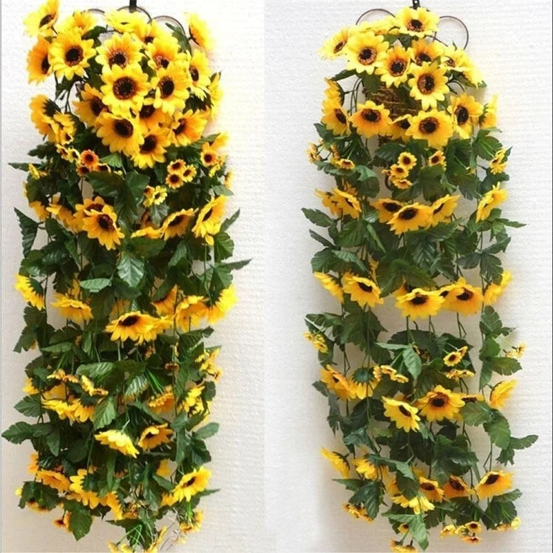 1/2/5pcs 260cm Artificial Yellow Sunflower Garland Flower Vine Wedding Floral Arch Decor Silk Good Vibrations