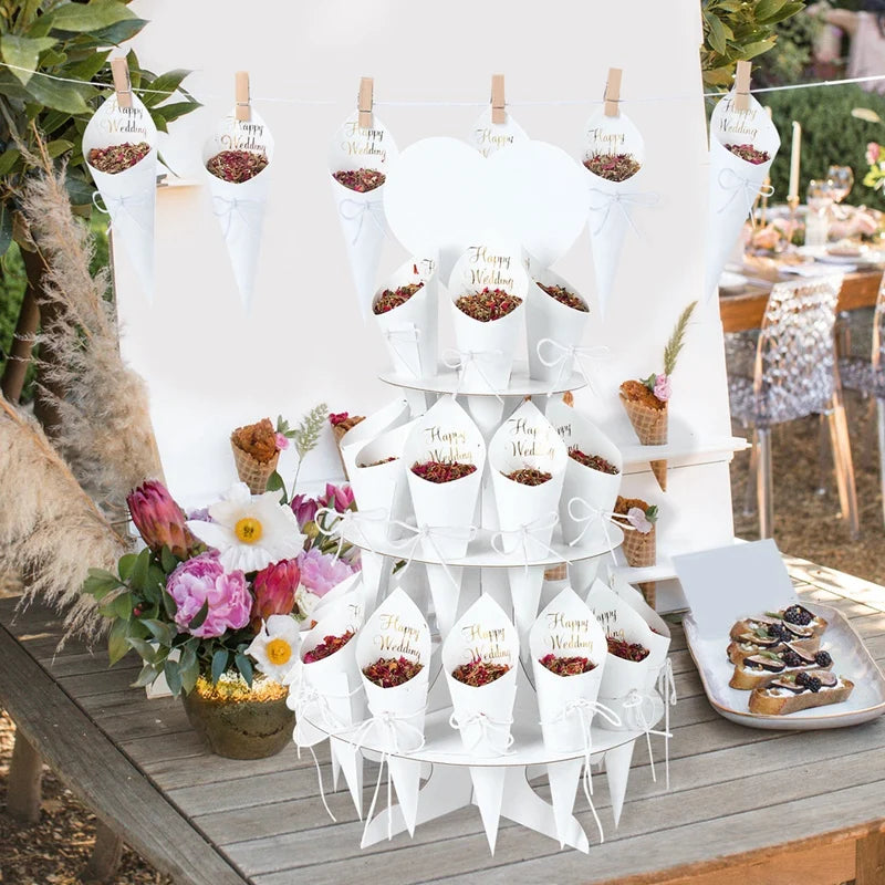 Kraft Paper Wedding Tray Confetti Cone Stand Box Tray Rustic Wedding Decoration Wedding Confetti Cones Wedding Cones Set supply Good Vibrations