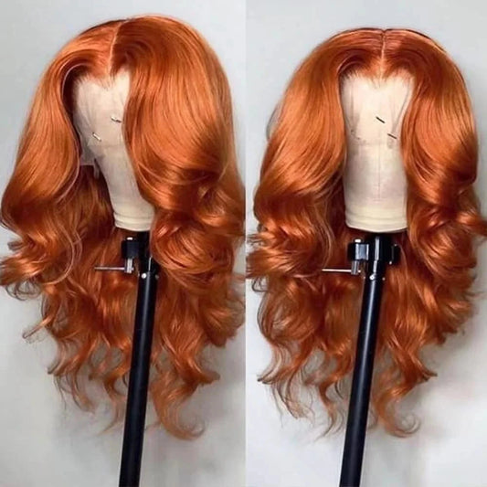 Ginger Orange 13*4 Lace Front Wigs Dark Orange Body Wave Synthetic Lace Front Wig for Women Pre Plucked Hairline Wig 14 Inch Good Vibrations