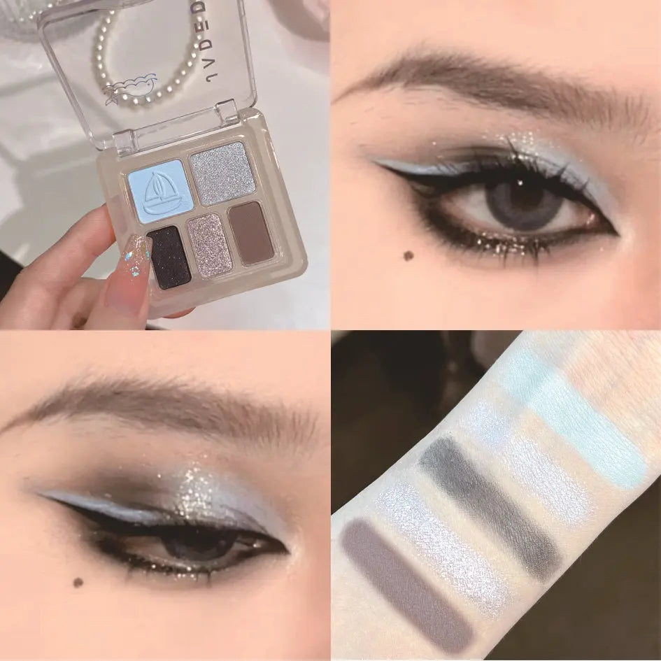JADED Five Color Purple Pink Glitter Eye Shadow Make Up Palette Waterproof Easy Coloring Shiny Silver Gray Matte Black Eyeshadow Good Vibrations