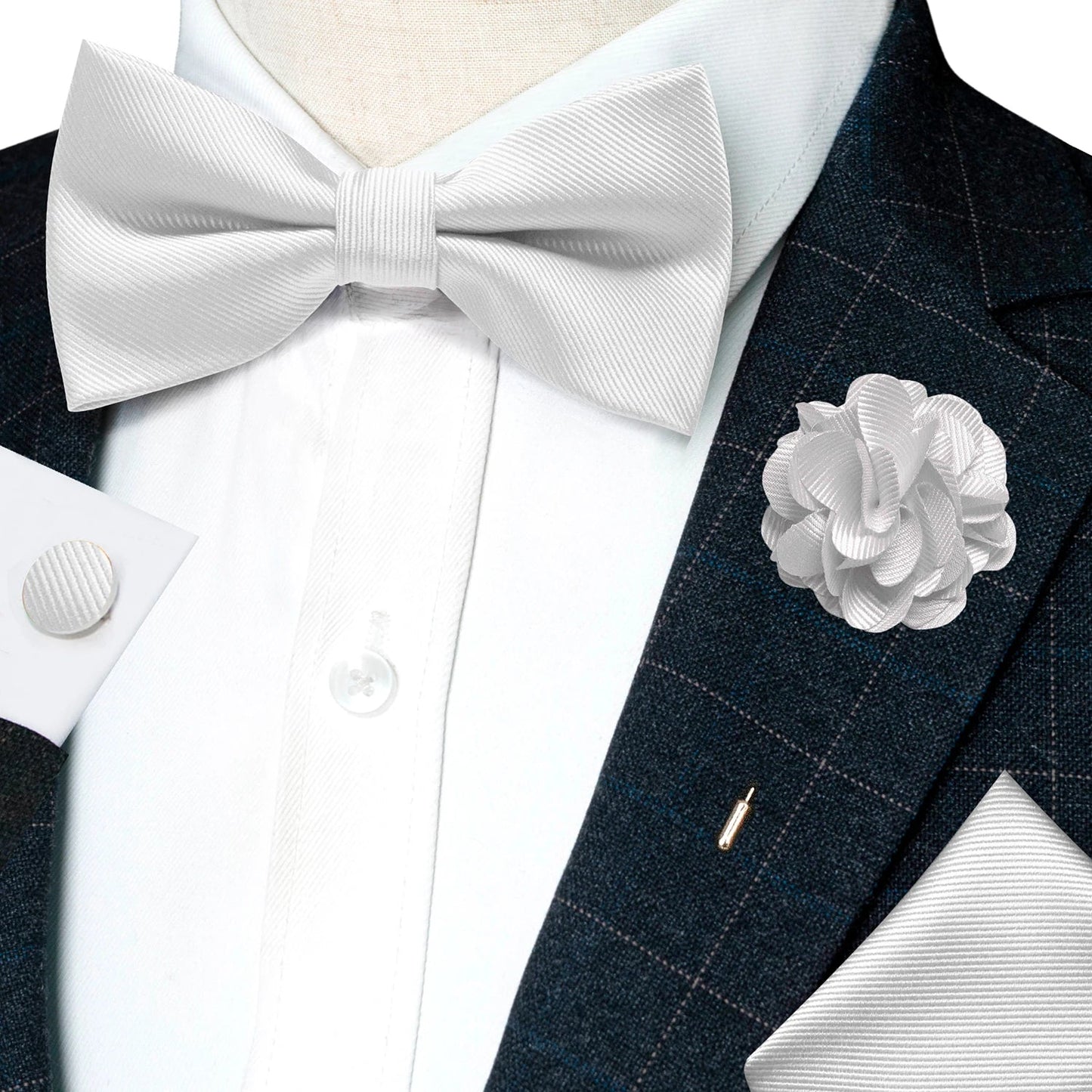 Wedding Bow Tie for Men Solid Pink Pre-tied Bowtie Pocket Square Cufflinks Corsage Set Party Business Silk Butterfly Knot Gift Good Vibrations