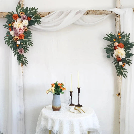 Yannew Burnt Orange Rustic Wedding Arch Flowers White Swag Drape Kit for Wedding Ceremony Reception Backdrop Floral Decoration Good Vibrations