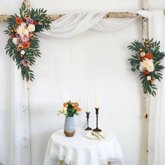 Yannew Burnt Orange Rustic Wedding Arch Flowers White Swag Drape Kit for Wedding Ceremony Reception Backdrop Floral Decoration Good Vibrations