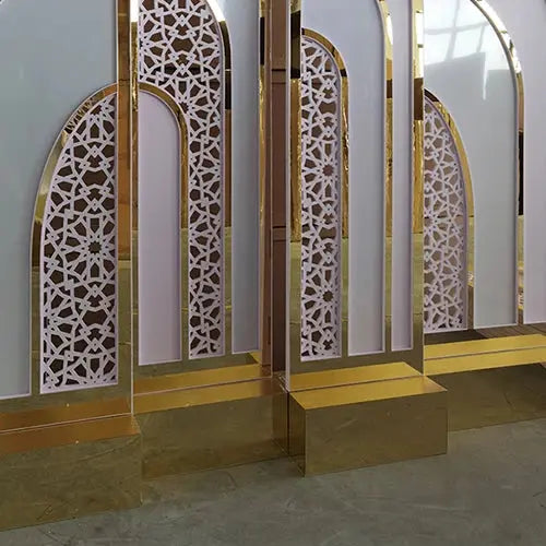 New Arrival Events Decoration Gold Acrylic Arch Backdrop Half Wedding Backdrop Good Vibrations