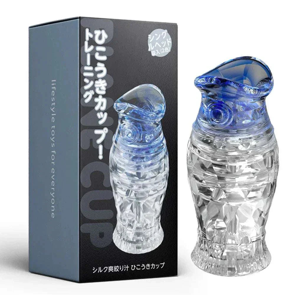 Male masturbator cup with soft silicone, transparent design, and boxed packaging.