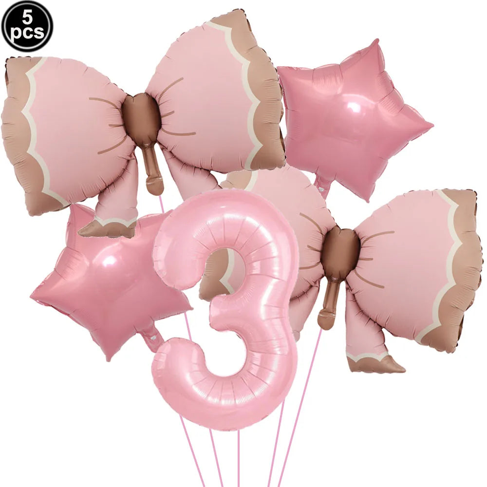 Pink Bow Birthday Party Supplies Disposable Bow Themed Tableware Set Engagement Wedding Girls Birthday Bachelorette Party Decor
