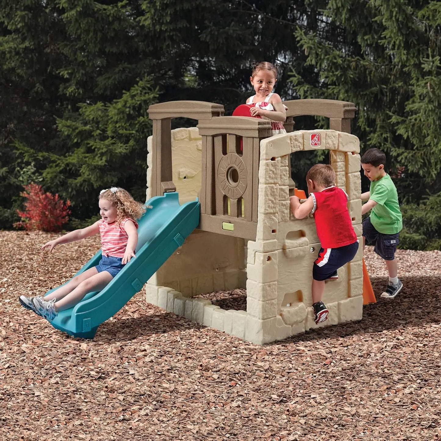 Woodland Climber II Kids Playset, Ages 2 –6 Years Old, Toddler Slide and Climbing Wall, Outdoor Playground for Backyard, Sturdy Good Vibrations