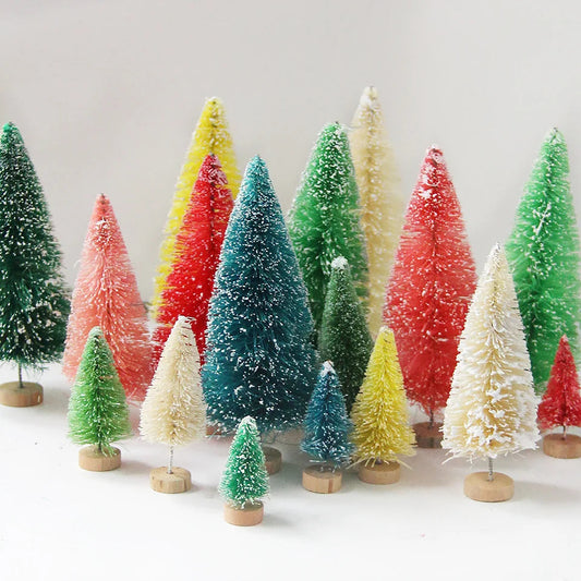 8PCS Artificial Mini Christmas Pine Tree Muliti Size Colorful Trees for Xmas Home Desktop Ornaments Noel Party Table Decoration Good Vibrations