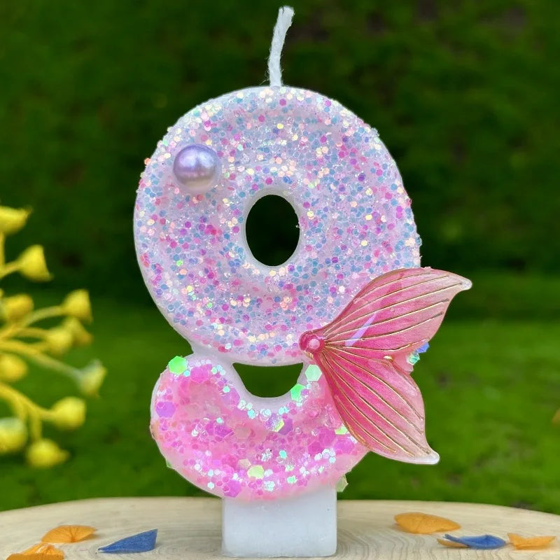 Digital Birthday Candles Party Decoration Birthday Pink Candles Sparkling Pink Beauty Fish Tail Wedding Boys Girls Gifts Number Good Vibrations