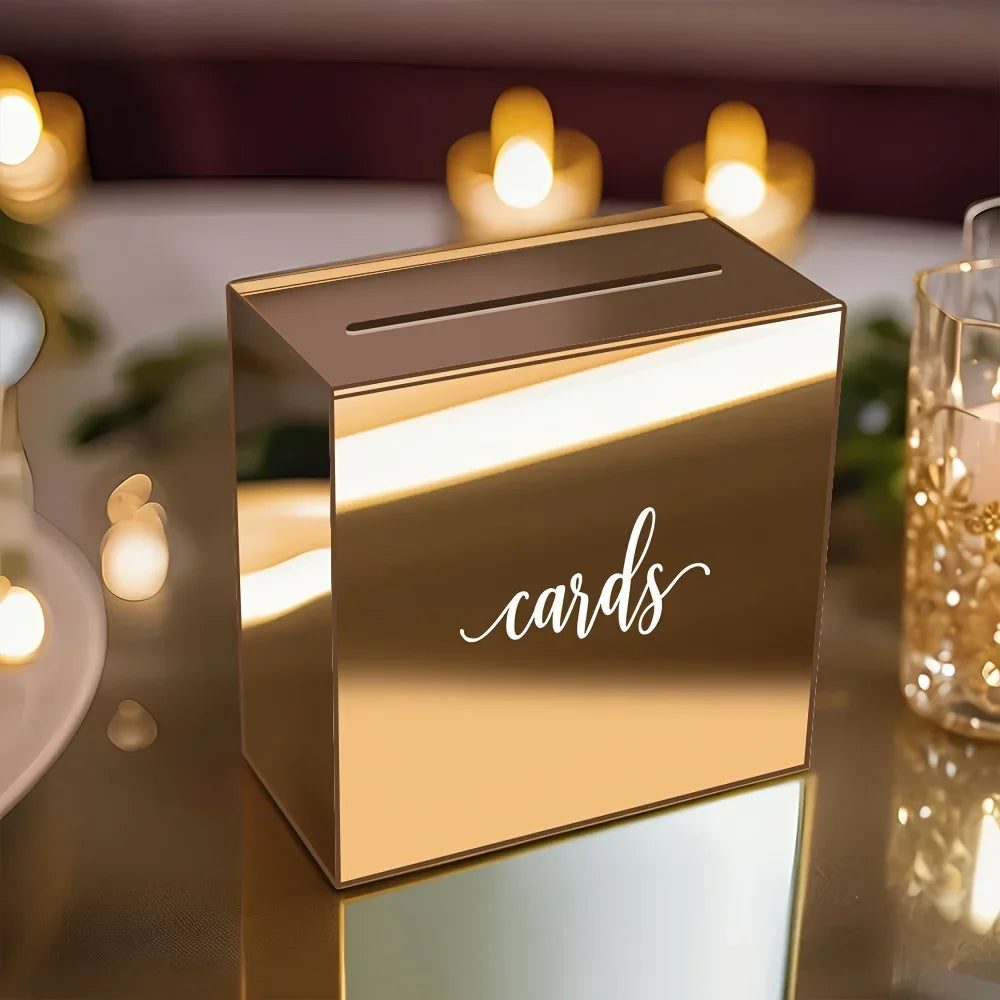 Wedding Card Box Golden Acrylic Wedding Guest Book Box with Envelope Slot  for Engagement and Wedding Birthdays,graduation Good Vibrations
