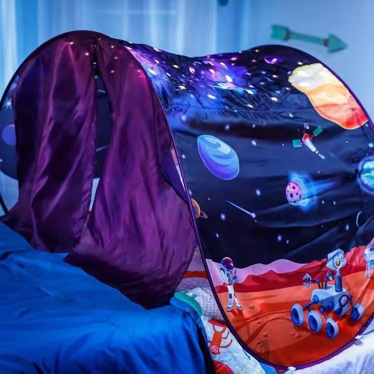Bed Tents with Light Fun Foldable Play Pop up Outdoor Indoor Dream Tent Magic Playhouse Princess Secret Castle,Birthday for Kids Good Vibrations