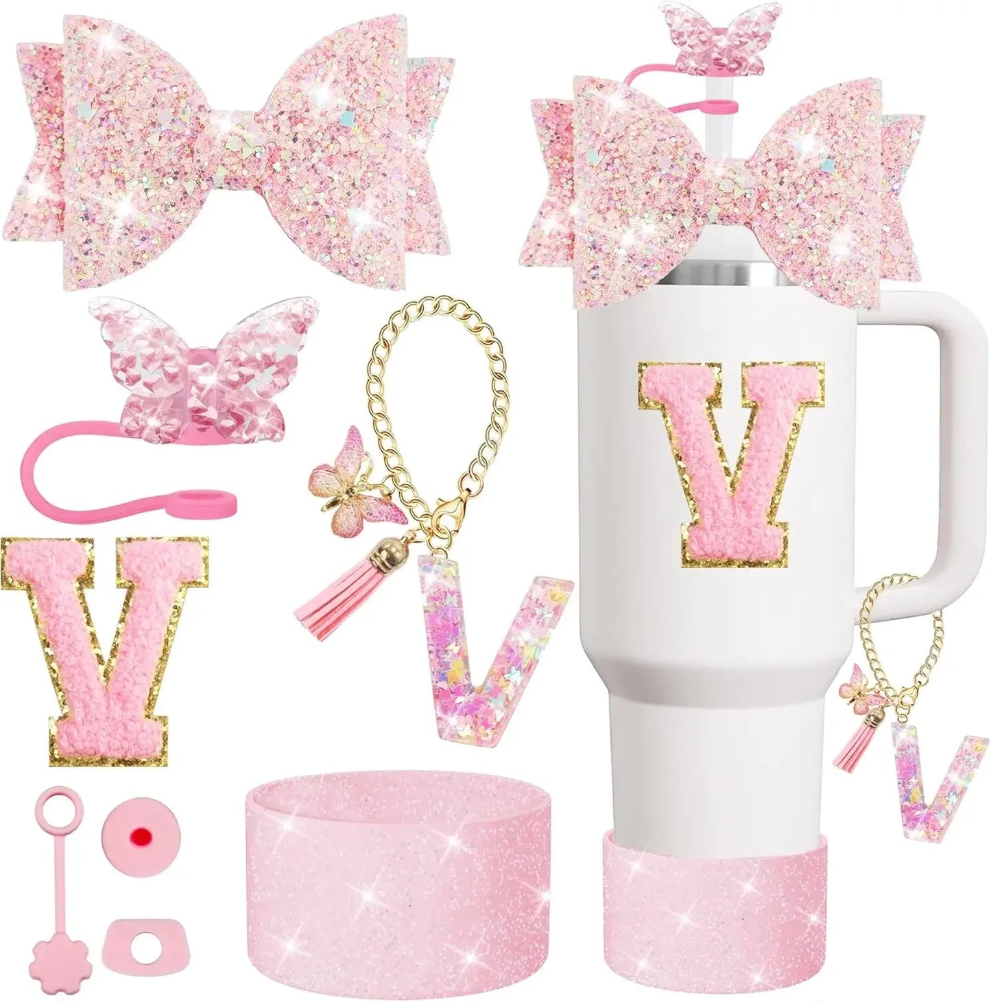 8PCS Cup Accessories Set for Stanley 30oz 40oz Tumbler Straw Topper Cover Cap Boot,Spill Proof Stopper Charm Initials Sticker Good Vibrations Adult Super Store