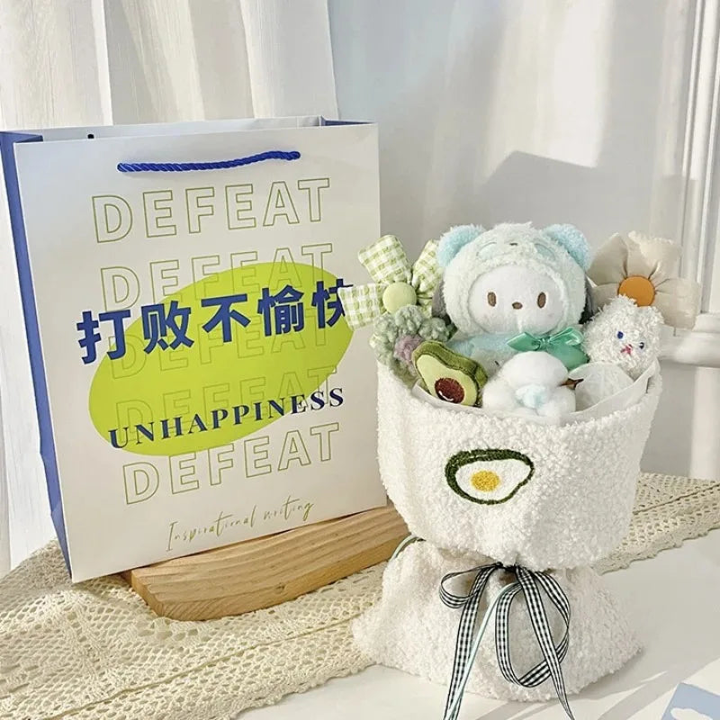 Sanrio Hello Kitty Bouquet Cute Cartoon Plush Doll Flower Cinnamoroll Kuromi My Melody Toys Flower Girl&Child Holiday Gifts Good Vibrations