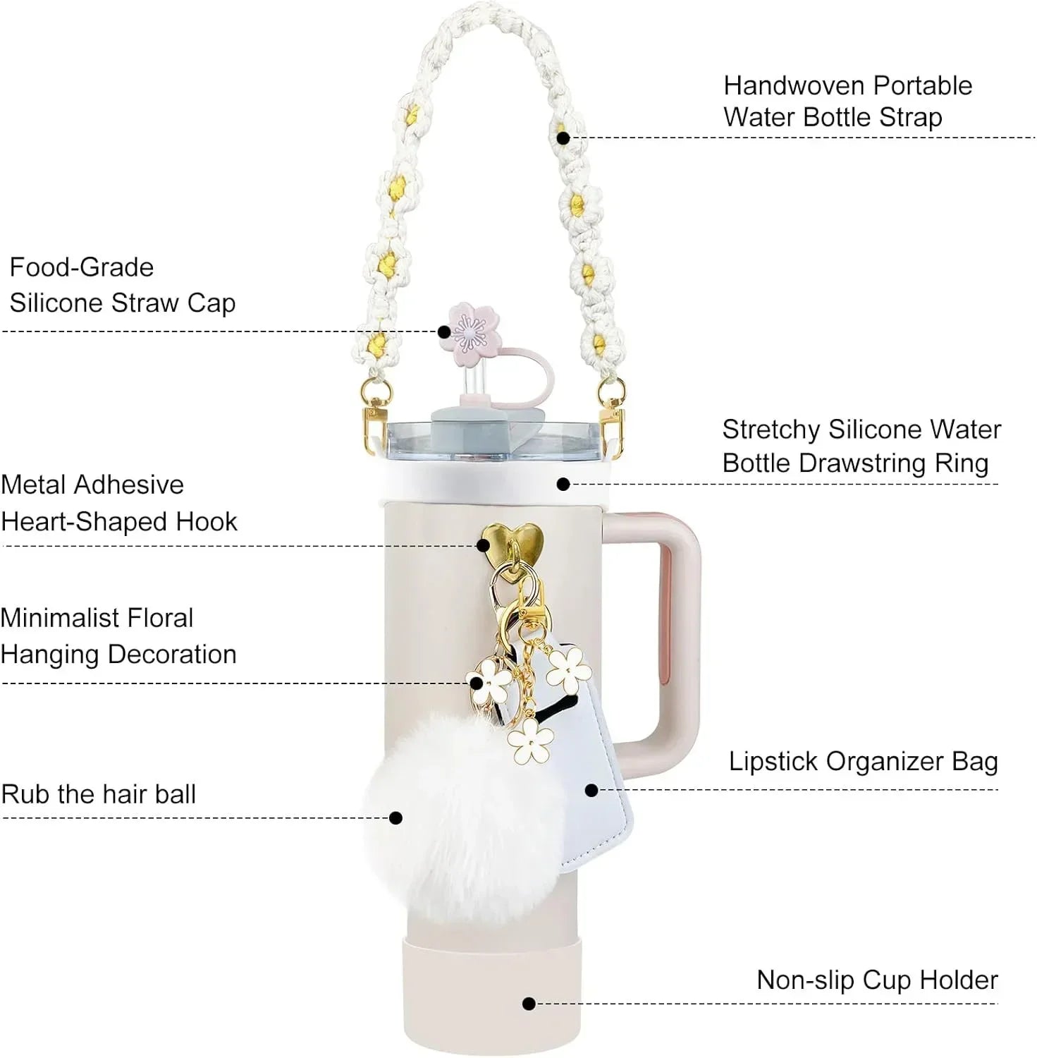 12PCS Accessories for Stanley Cup 30oz 40oz Tumbler Water Bottle Handle Strap Straw Toppers Keychain Charms Silicone Cup Boot Good Vibrations Adult Super Store