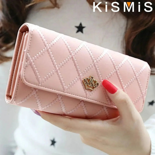 Cute Pink Wallet for Women Plaid PU Leather Long Purse Pocket Money Coin Bag Hasp Phone Holder Stylish Design Good Vibrations