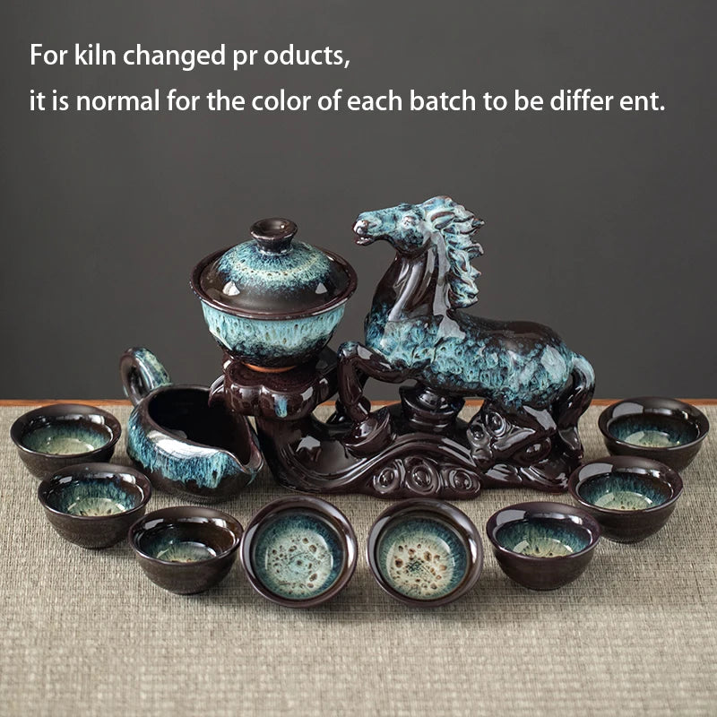 1 set of creative lazy tea set, semi-automatic horse teapot, magnetic rotating water guide tea set, Chinese Kung Fu tea set Good Vibrations