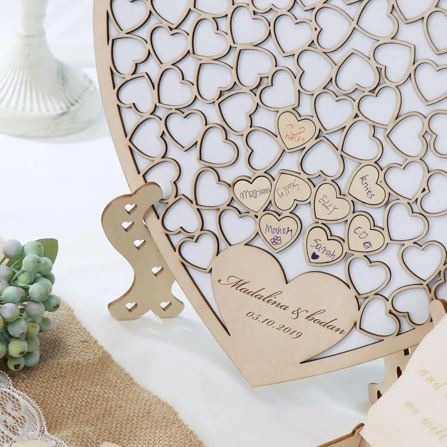 Wedding Guest Book Wood Personalized Heart Wedding Guestbook Rustic Wedding Guest Book with Heart Drop Box for Party Good Vibrations