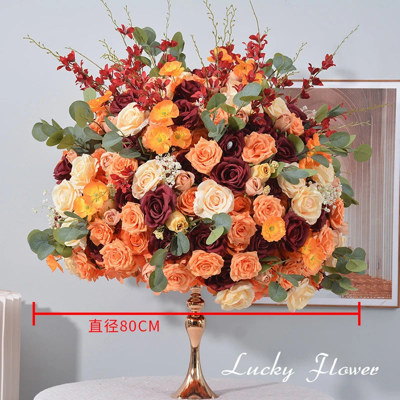 Orange Red Rose Artificial Flowers Wedding Table Decoration Road Lead Flower Ball Tbale Centerpieces Event Party Floral Props Good Vibrations