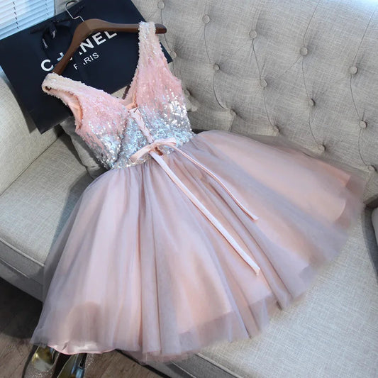 DSP Colorful Sequins Prom Dresses Short Girl's Special Occasion Dresses Graduation Dress for Prom Party Gown Good Vibrations