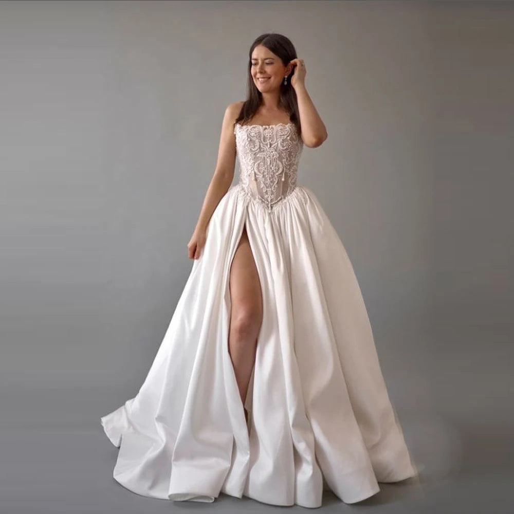 2025 Elegant Women Wedding Dresses Sexy Sleeveless A-Line Gowns Mopping Length Engagement Banquet Vestidos De Novias Customized Good Vibrations