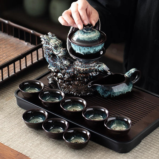 1 set, creative lazy tea set, semi-automatic dragon teapot, magnetic rotating water-conducting tea set, Chinese Kung Fu tea set Good Vibrations