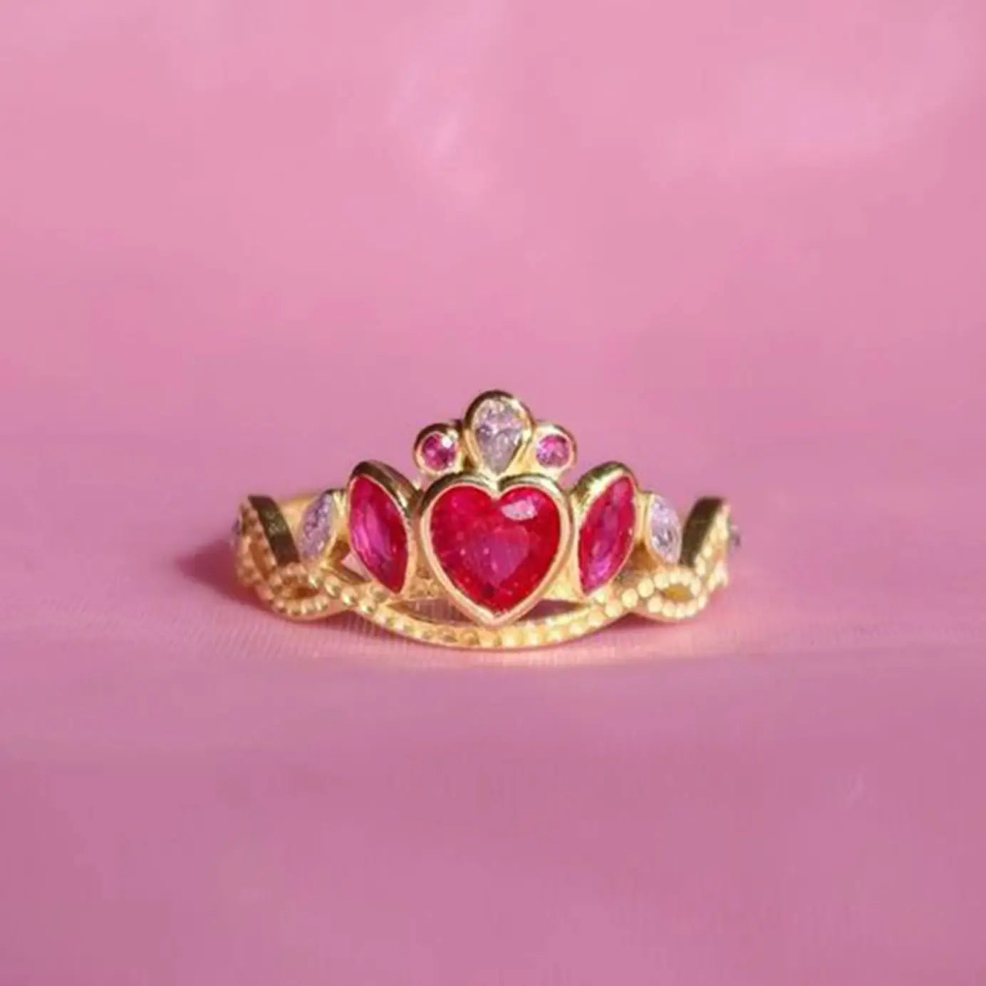1 Pc Exquisite Crown Heart Fashion Elegant Gold Color Ring Women Daily Prom Party Adjustable Open Ring GIft Jewelry Good Vibrations