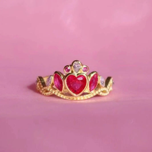 1 Pc Exquisite Crown Heart Fashion Elegant Gold Color Ring Women Daily Prom Party Adjustable Open Ring GIft Jewelry Good Vibrations