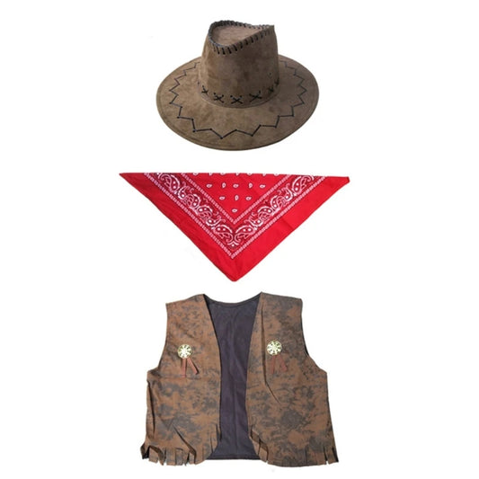 Classic Cow-boy Costumes Includes Cow-boy Hat Vests Scarf Comfortable Wear for Men Women Halloween Party Cos-play Good Vibrations